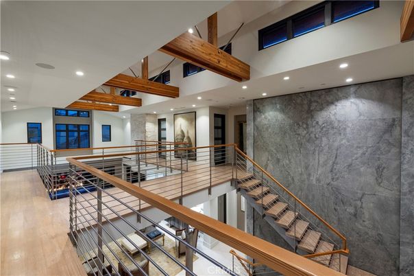 Interior, Marble Walls, Recessed Lighting, Wooden Beams, Wood Texture Flooring