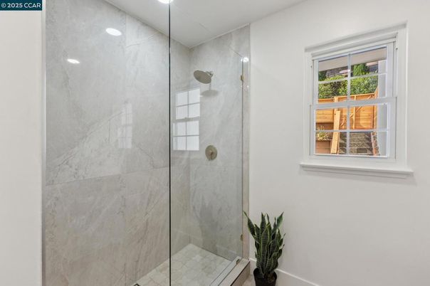 Bathroom, Glass Shower, Interior, Marble Walls, Recessed Lighting