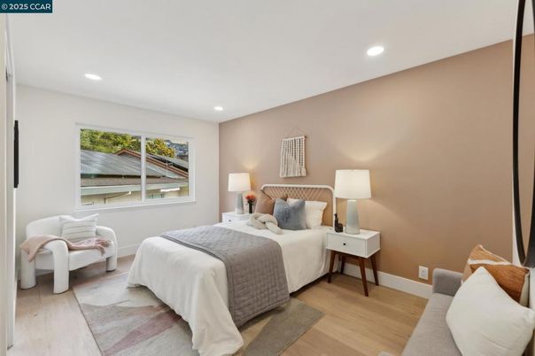 Bedroom, Interior, Recessed Lighting, Wood Texture Flooring