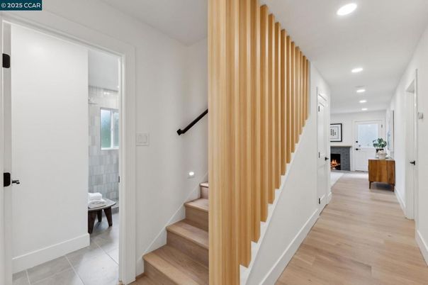 Fireplace, Interior, Recessed Lighting, Wood Texture Flooring