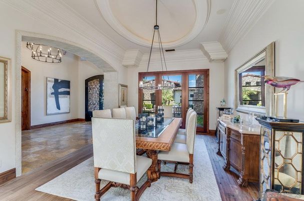 Chandelier, Dining room, Interior, Pendant Lights, Wood Texture Flooring
