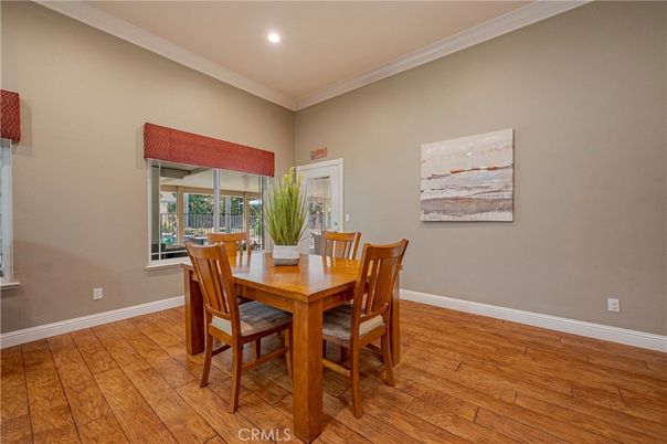 Dining room, Interior, Recessed Lighting, Wood Texture Flooring