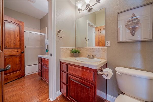 Bathroom, Interior, Tile Countertops, Wood Texture Flooring