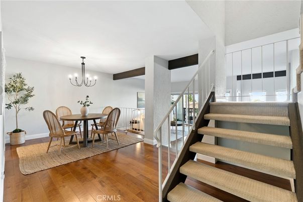 Chandelier, Dining room, Interior, Wooden Beams, Wood Texture Flooring