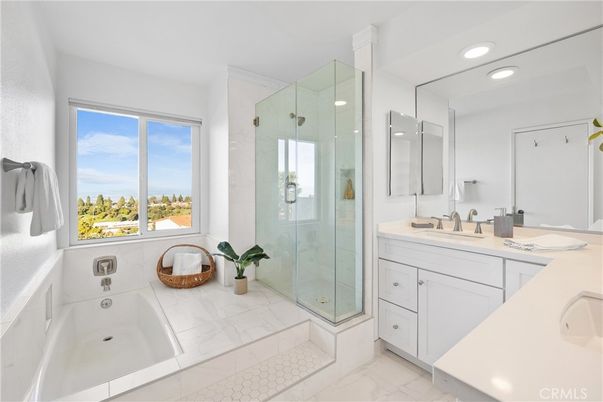 Bathroom, Dual Sink Vanities, Glass Shower, Interior, Recessed Lighting