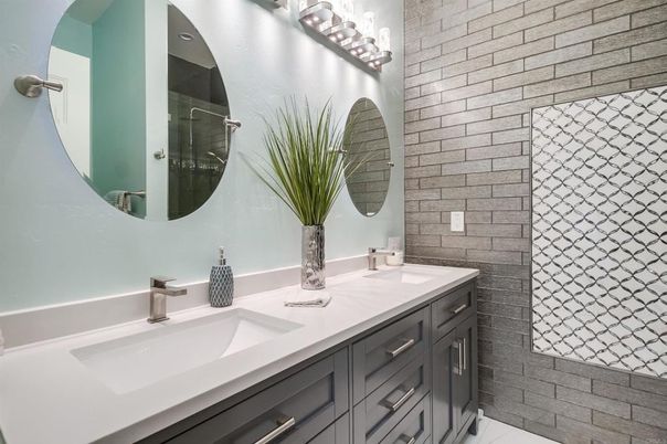 Bathroom, Dual Sink Vanities, Interior, Stone Walls