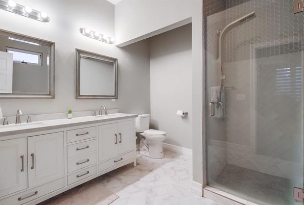 Bathroom, Dual Sink Vanities, Glass Shower, Interior, Marble