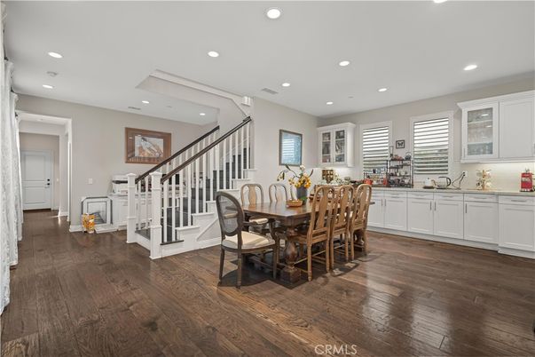 Dining room, Interior, Recessed Lighting, Wood Texture Flooring