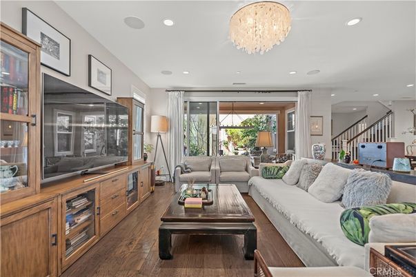 Chandelier, Interior, Living room, Recessed Lighting, Wood Texture Flooring