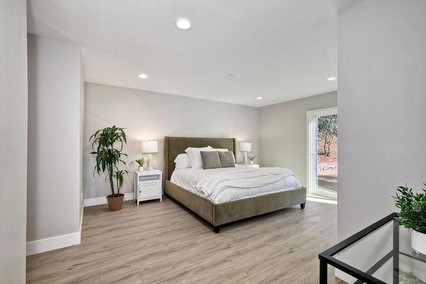 Bedroom, Interior, Recessed Lighting, Wood Texture Flooring