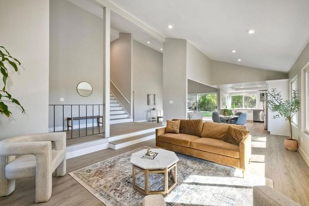 Dining room, Interior, Living room, Recessed Lighting, Wood Texture Flooring