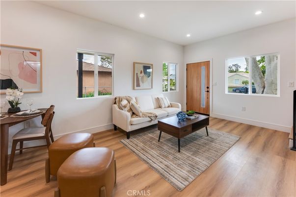 Dining room, Interior, Living room, Recessed Lighting, Wood Texture Flooring