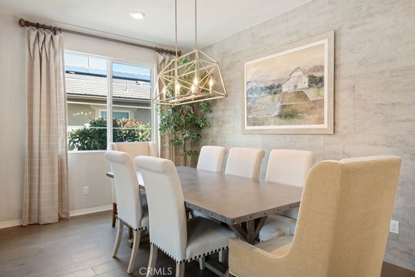 Dining room, Interior, Pendant Lights, Recessed Lighting, Wood Texture Flooring