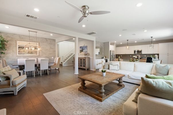 Dining room, Interior, Kitchen, Living room, Pendant Lights, Recessed Lighting, Stone Walls, Wood Texture Flooring
