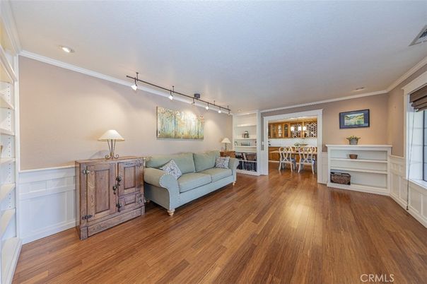 Dining room, Interior, Recessed Lighting, Wood Texture Flooring