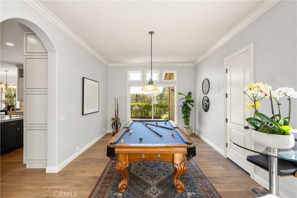 Billiard Table, Game Room, Interior, Pendant Lights, Wood Texture Flooring