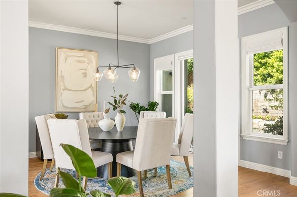 Dining room, Interior, Pendant Lights, Wood Texture Flooring