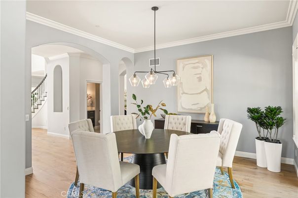 Dining room, Interior, Pendant Lights, Wood Texture Flooring