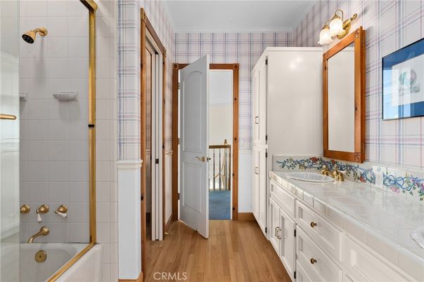 Bathroom, Interior, Tile Countertops, Wood Texture Flooring