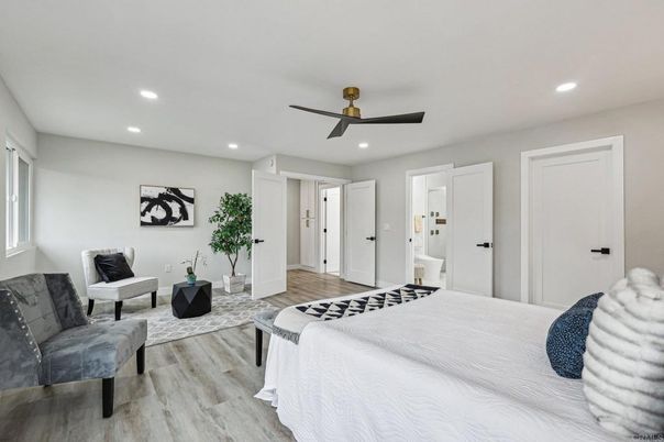 Bedroom, Interior, Recessed Lighting, Wood Texture Flooring