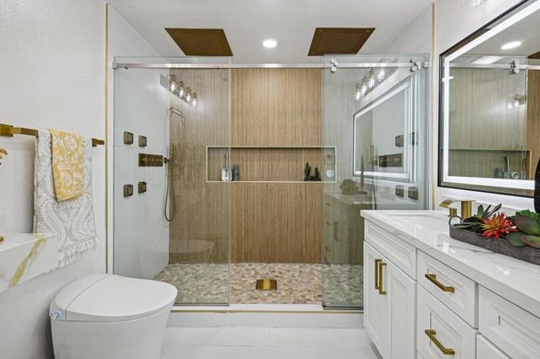Bathroom, Glass Shower, Interior, Recessed Lighting