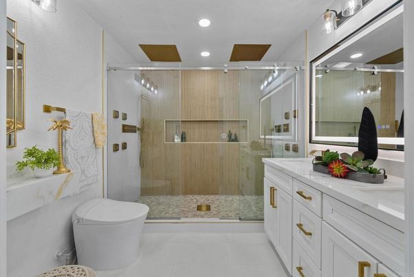 Bathroom, Glass Shower, Interior, Recessed Lighting