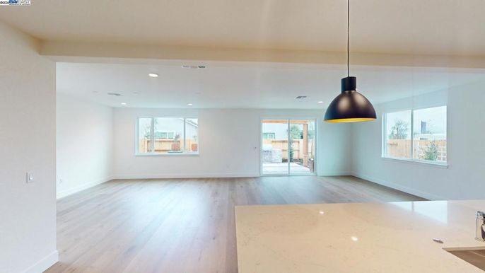 Empty room, Interior, Pendant Lights, Recessed Lighting, Wood Texture Flooring