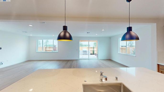 Empty room, Interior, Pendant Lights, Recessed Lighting, Wood Texture Flooring
