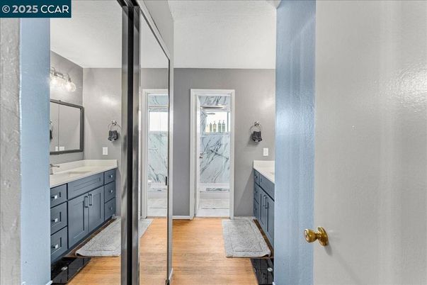 Bathroom, Interior, Marble Walls, Wood Texture Flooring
