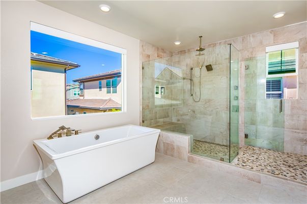 Bathroom, Free Standing Baths, Glass Shower, Interior, Recessed Lighting