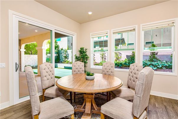Dining room, Interior, Recessed Lighting, Wood Texture Flooring