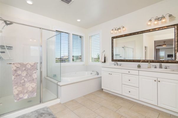 Bathroom, Dual Sink Vanities, Glass Shower, Interior, Recessed Lighting