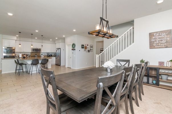 Dining room, Interior, Kitchen, Pendant Lights, Recessed Lighting, Stainless Steel Appliances