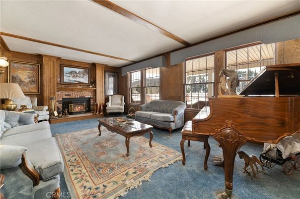 Fireplace, Interior, Living room, Piano, Wooden Beams, Wooden Walls