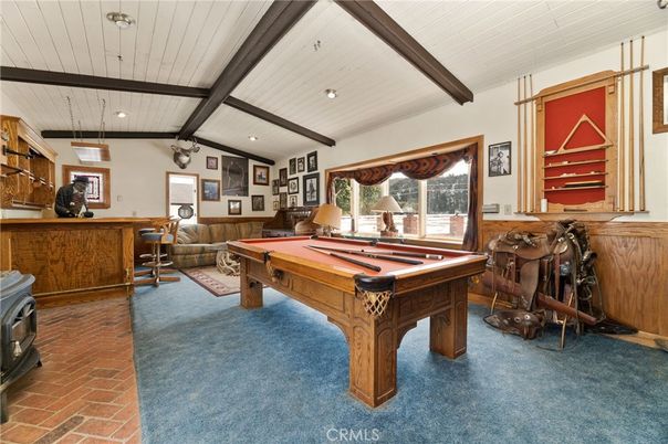 Billiard Table, Game Room, Interior, Pendant Lights, Recessed Lighting, Wooden Beams