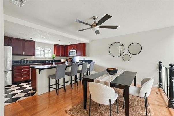 Dining room, Interior, Kitchen, Recessed Lighting, Wood Texture Flooring