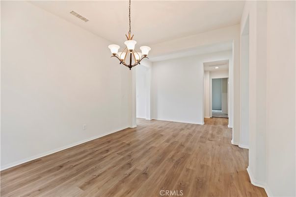 Chandelier, Empty room, Interior, Recessed Lighting, Wood Texture Flooring