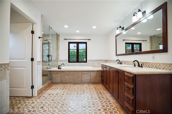Bathroom, Dual Sink Vanities, Glass Shower, Interior, Recessed Lighting