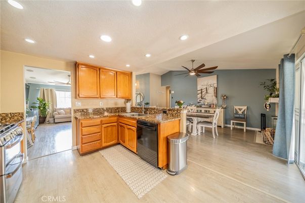 Dining room, Interior, Kitchen, Recessed Lighting, Wood Texture Flooring