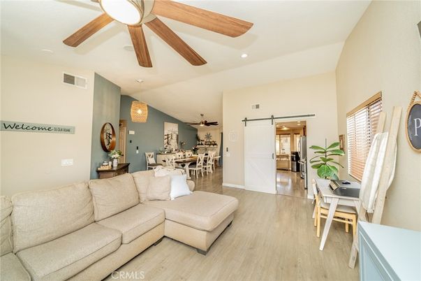 Dining room, Interior, Living room, Pendant Lights, Recessed Lighting, Wood Texture Flooring