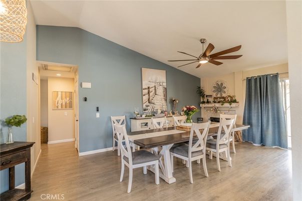 Dining room, Interior, Recessed Lighting, Wood Texture Flooring