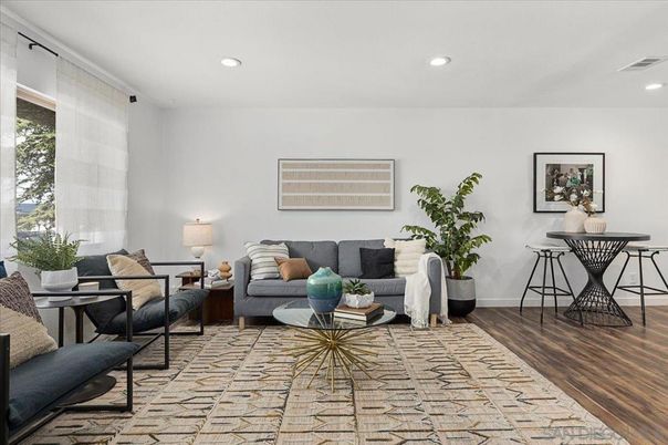 Interior, Living room, Recessed Lighting, Wood Texture Flooring