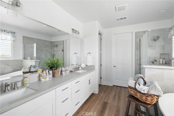 Bathroom, Dual Sink Vanities, Interior, Wood Texture Flooring