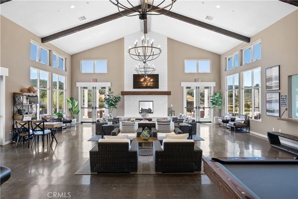 Billiard Table, Chandelier, Dining room, Fireplace, Game Room, Interior, Living room, Pendant Lights, Recessed Lighting, Wooden Beams