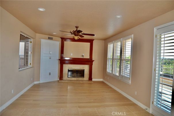 Empty room, Fireplace, Interior, Recessed Lighting, Wood Texture Flooring