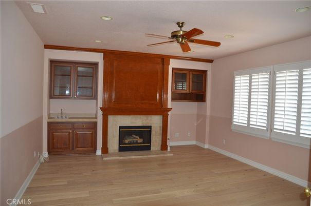 Empty room, Fireplace, Interior, Recessed Lighting, Wood Texture Flooring