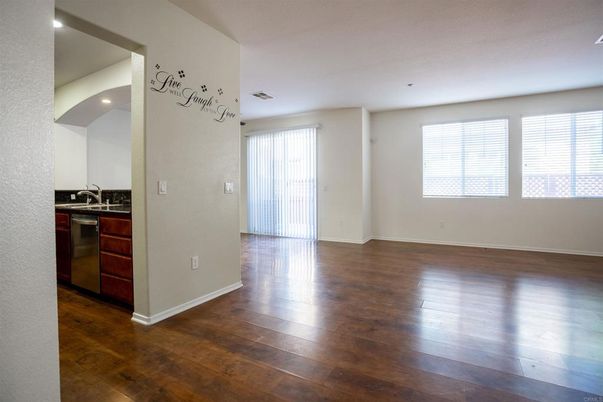 Empty room, Interior, Kitchen, Recessed Lighting, Wood Texture Flooring