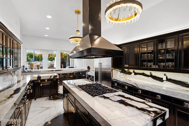 Interior, Kitchen, Marble, Pendant Lights, Recessed Lighting, Stainless Steel Appliances