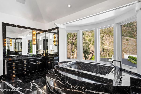 Bathroom, Dual Sink Vanities, Interior, Marble, Recessed Lighting