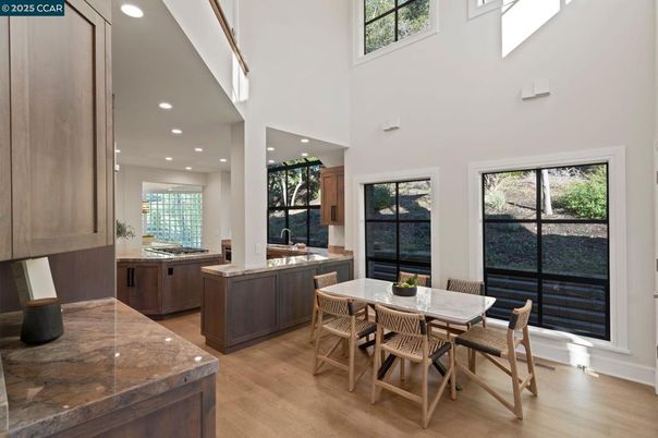 Dining room, Interior, Kitchen, Recessed Lighting, Wood Texture Flooring